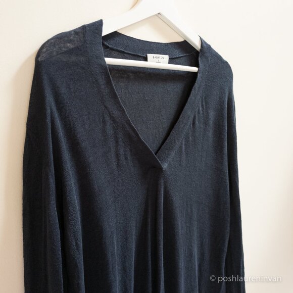 Aritzia Babaton V-Neck Midcentury 100% Linen Sweater – Navy – US Small - Picture 2 of 16
